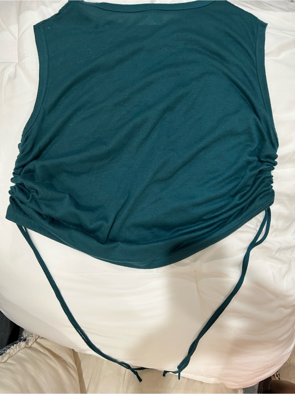 Sleeveless Drawstring Tank Top in Teal